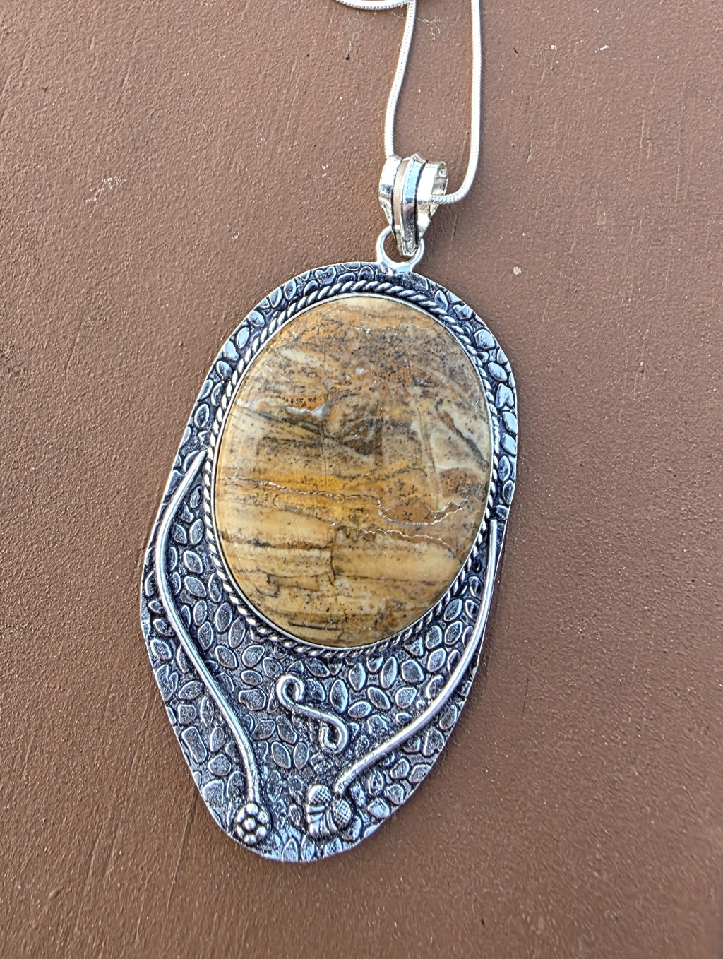 Imperial Jasper Pendant Necklace In 925 Sterling Silver (3.4")